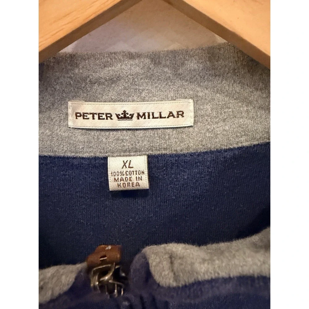 Peter Millar Men's XL Quarter Zip Pullover‎ Blue Cotton Kinloch Golf Club Crest